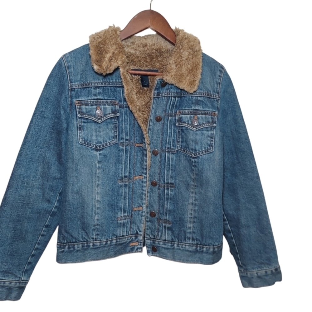Y2K Gap Faux-Fur Lined Denim Jean Jacket Small